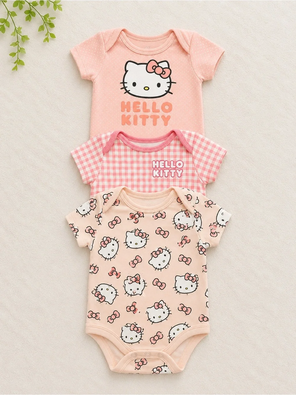 Hello Kitty Baby Girls Pink Onesie 3-Pack